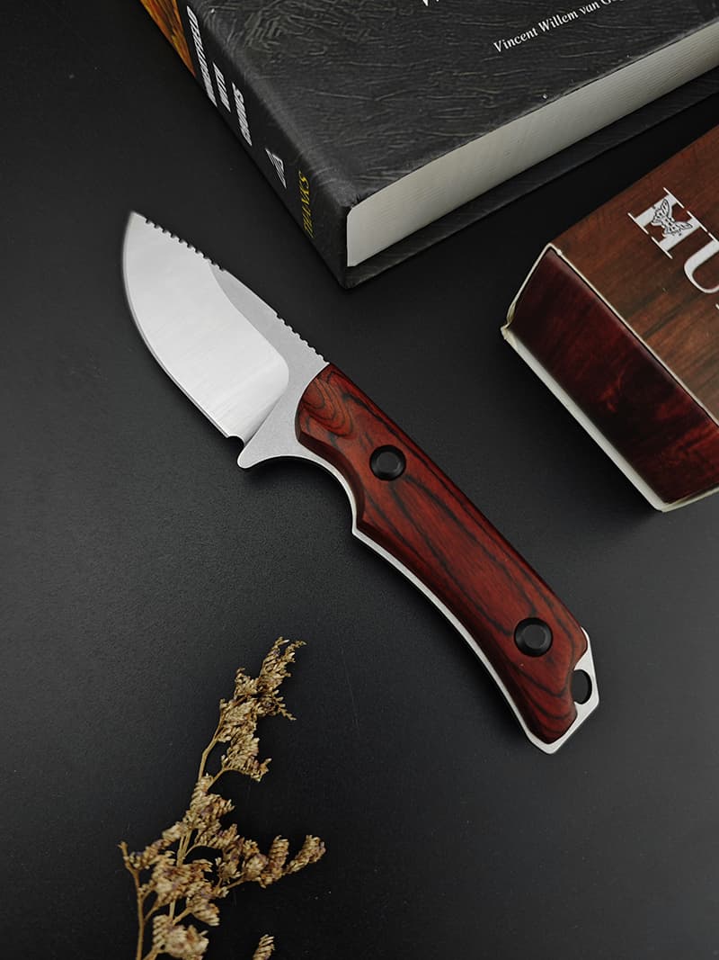 Outdoor Survival Wood Handle Fixed Blade Knife  Hunting Knife with Leather Sheath Hunting Knife Wilderness Survival Tool