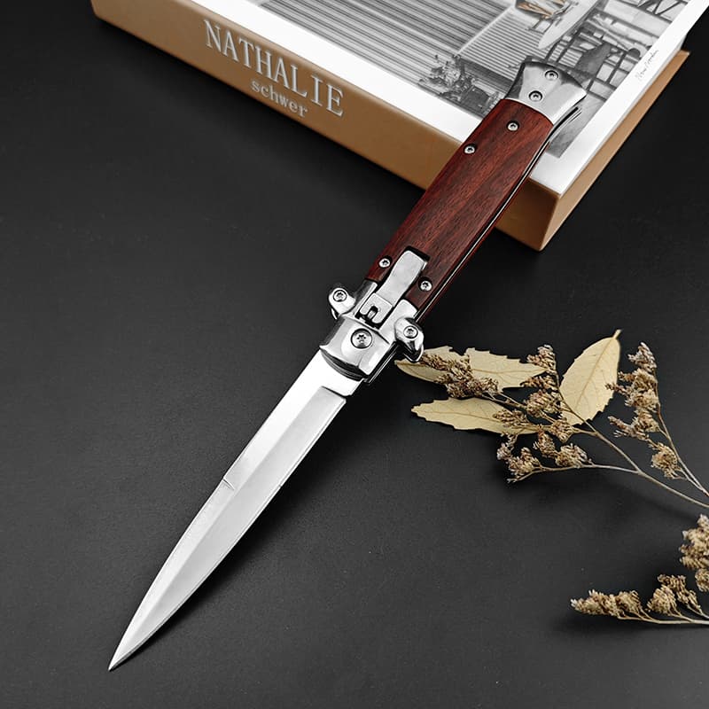 Hongrui Outdoor Folding Tactical Single Edge Pocket Knife With Stainless Steel Blade Color Wood Handle Field Camping Hiking