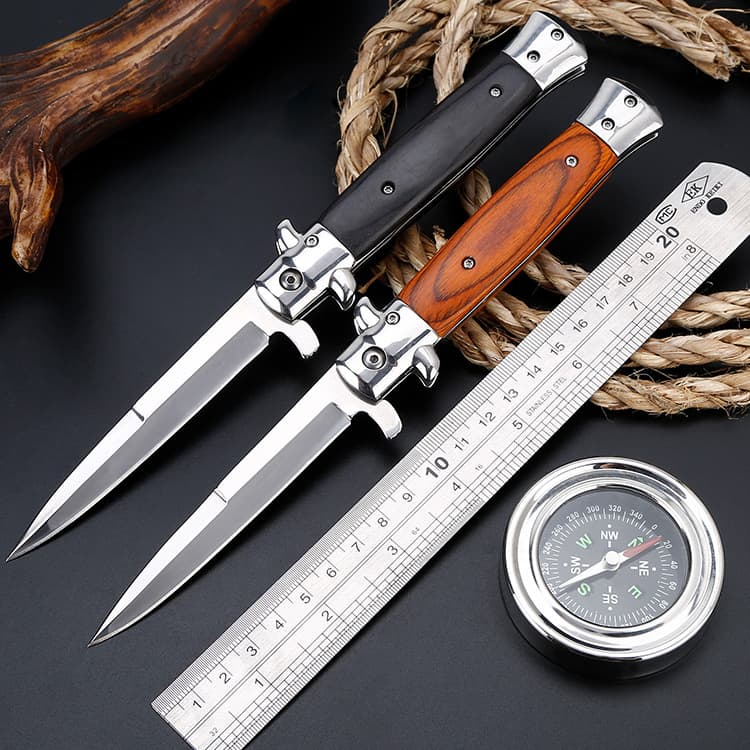 Folding Tactical Single Edge Pocket Knife With Stainless Steel Blade Color Wood Handle Field Camping Hiking OEM