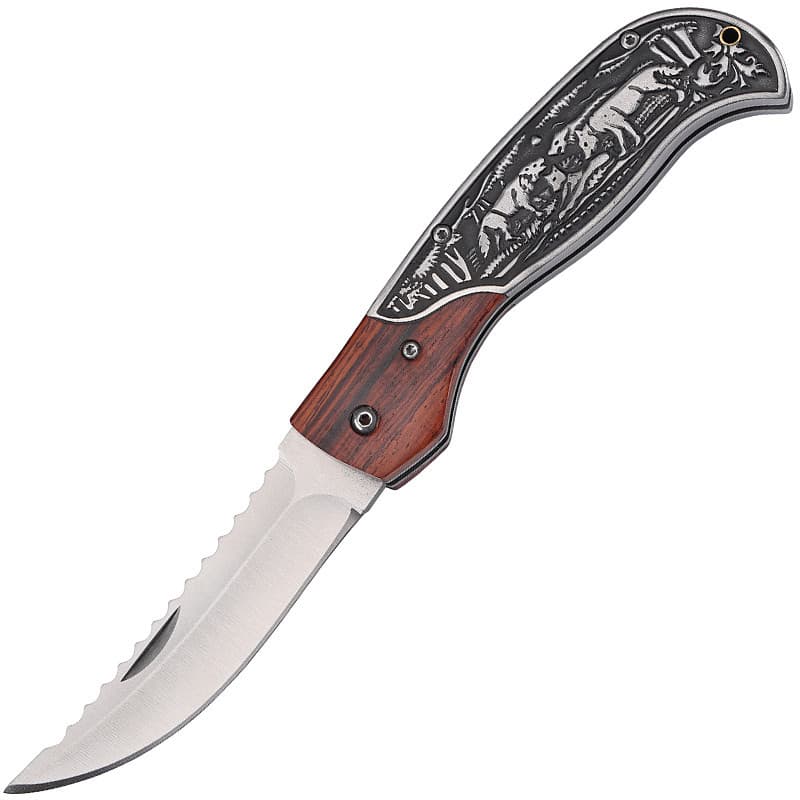 Outdoor Foldable Pocket  Wolf Pattern Knife Wooden Handle Outdoor Hunting Camping Tactical Pocket Knives Customized OEM fHunted