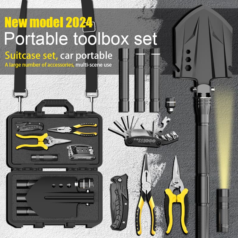 Outdoor Emergency Multifunctional Combination Tool Axe and Shovel for Cars-Versatile Tool BoxMultifunctional Tactical Camping Survival Folding Shovel Portable Toolbox Set