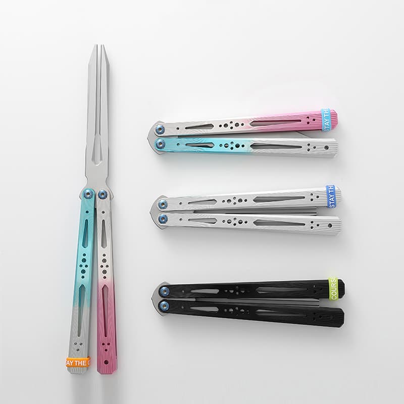 Hot Selling Boutique Aluminium Handle Butterfly Practice Knife Uncut Blade Portable Stainless Steel Folding Blade Pocket Knife