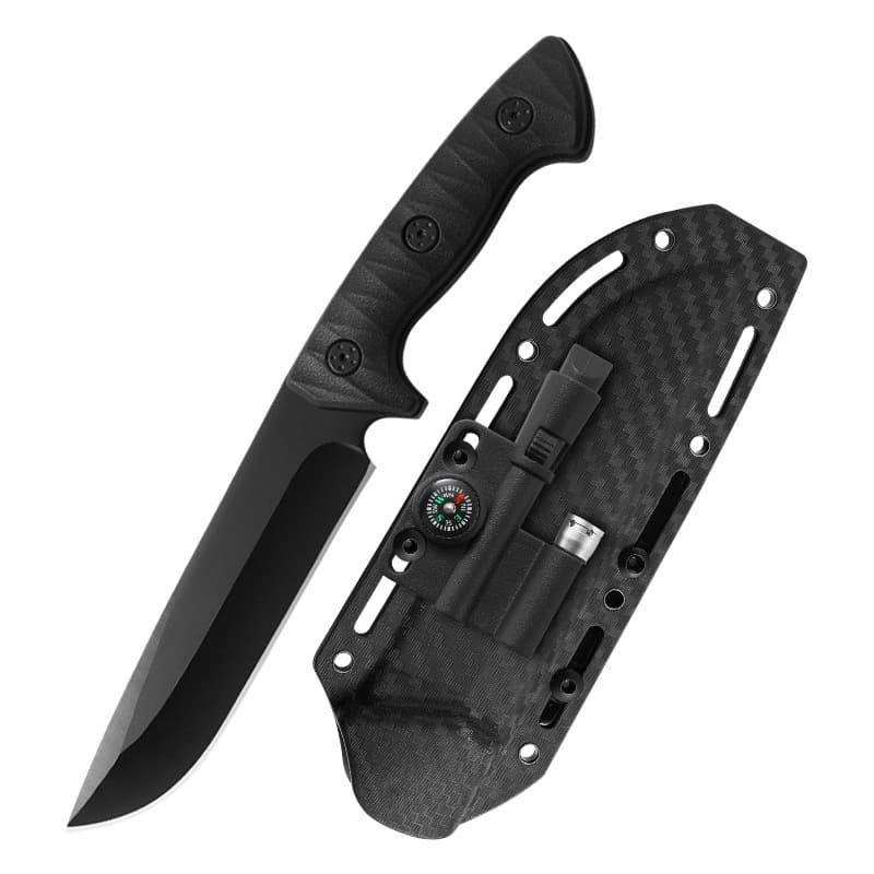 Full Tang Hunting Carbon Fiber Sheath Multifunctional LED Straight Knife Compass Flint Whistle Mounting Outdoor DIY
