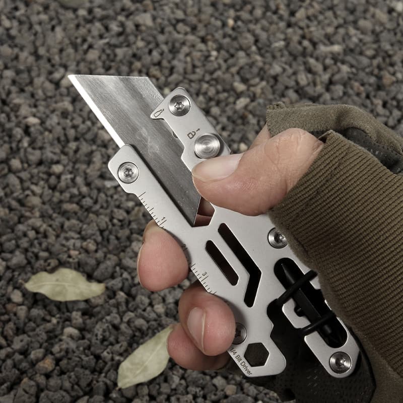 9 in 1 Multifunction Box Cutter Multitool Knife SK5 Blade With Locker Compact Size Camping Survival EDC Card Tool