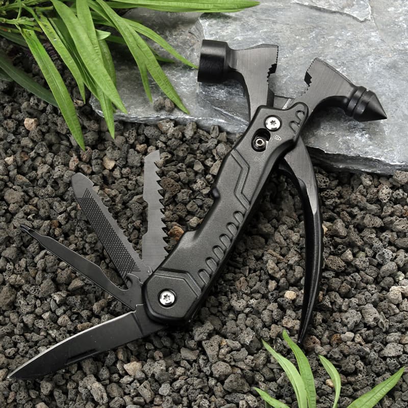 12-in-1 Emergency Escape Survival Hammer Multi-Tool for Car Safety for Camping Hiking and Household Use