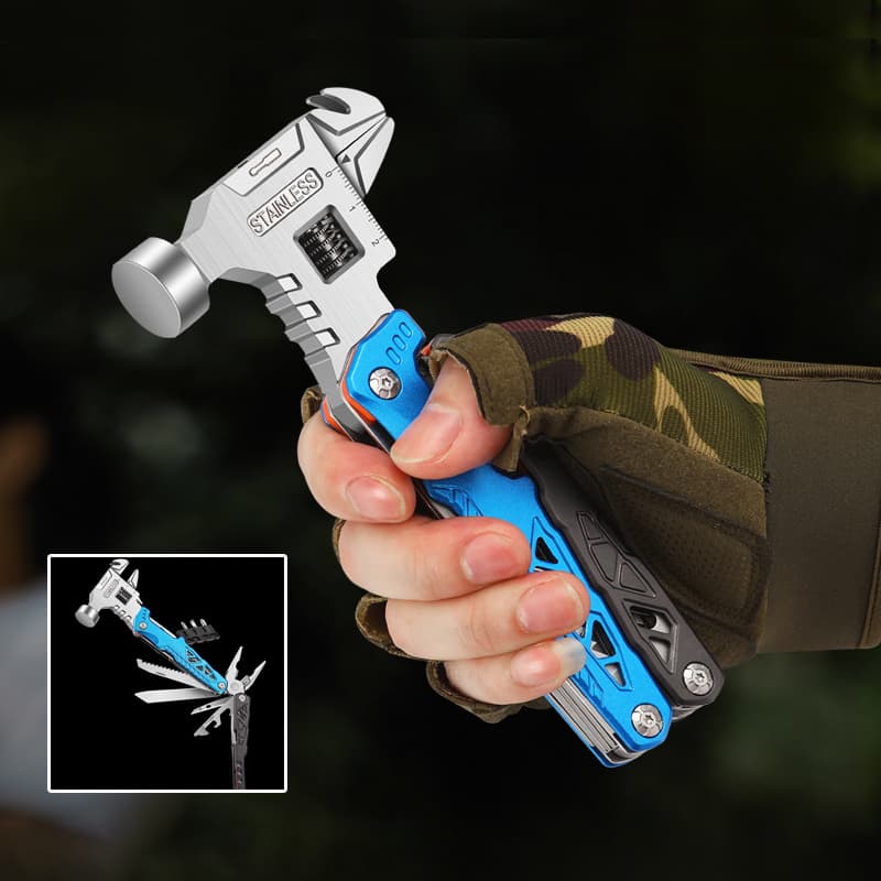 Multifunctional Stainless Steel Folding Nail Pliers Hammer and Emergency Vehicle Combination Tools for Outdoor Camping Hiking