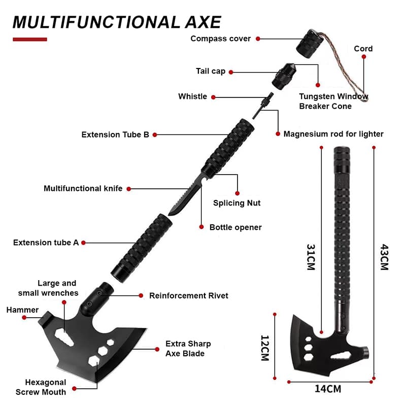 Hot Selling OutdoorHandle Tomahawk Viking Axe With Hammer Knife Bottle Opener Outer Wrenches for Camping