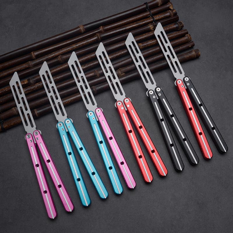 Portable Butterfly Training Tool With Aluminum Alloy Handle Stainless Steel Non Blade Folding Beginner Training Tool