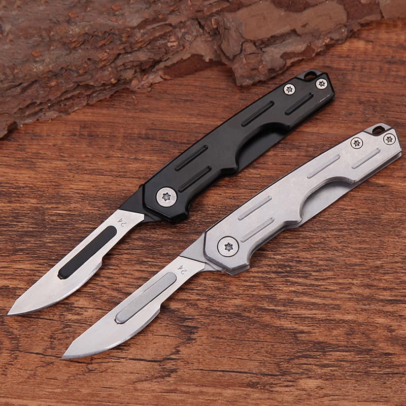 Replaceable Blade Stainless Steel Handle Utility Edc Keychain Knives Compact Slim Unboxing Knife