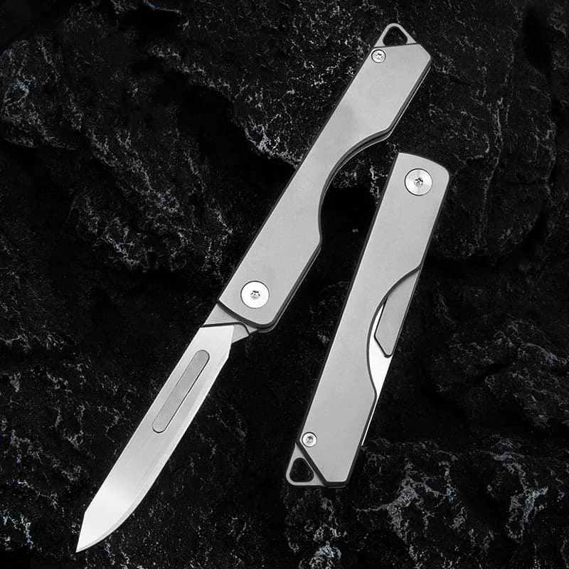 Replaceable Blade Handle With Internal Lock Practical Edc Keychain Stone Wash Knife Folding
