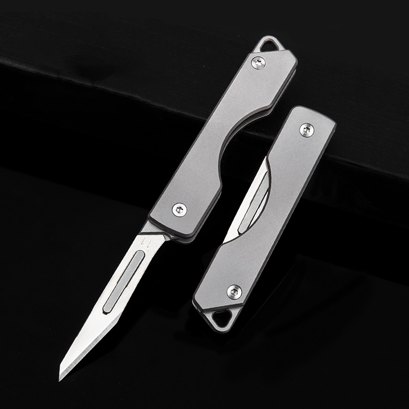 Portable Mini Titanium Folding Knife Stainless Quick Blade Replacement for Outdoor Utility Tactical Pocket Knife