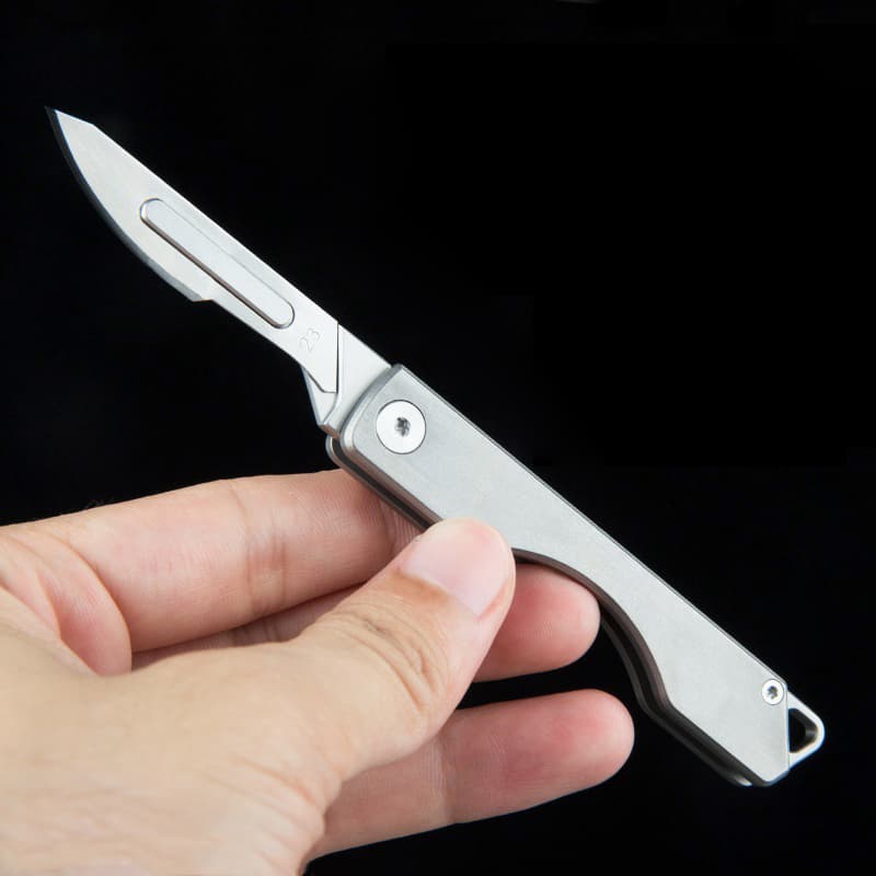 Hot Pocket Titanium Knife Replaceable Blade Handle With Internal Lock Practical Edc Keychain Stone Wash Knife Folding