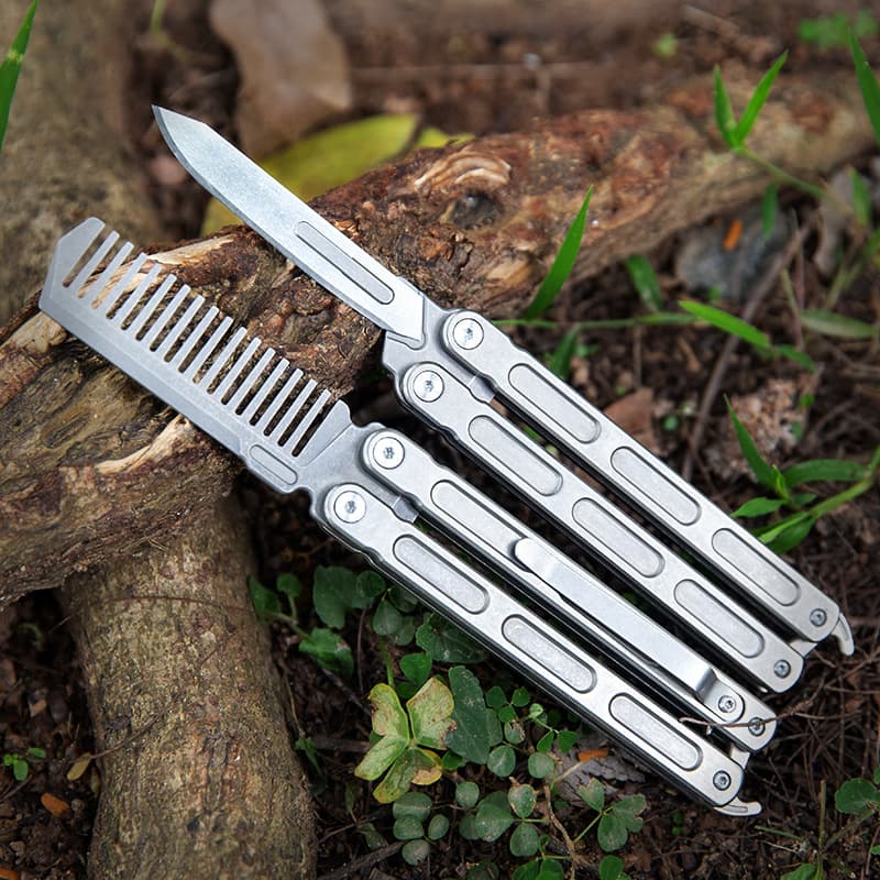 Multifunctional Titanium Alloy Folding Knife Carbon Steel Training Comb Utility Pocket Knife for Outdoor Camping & Hunting