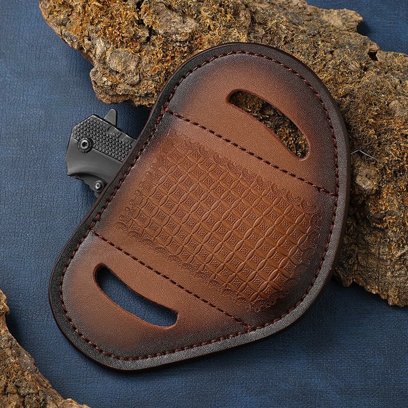 Leather Sheath for Folding Knife Cowhide Knife Cover Storage Pouch for Small Blades Outdoor Tactical Belt Bag
