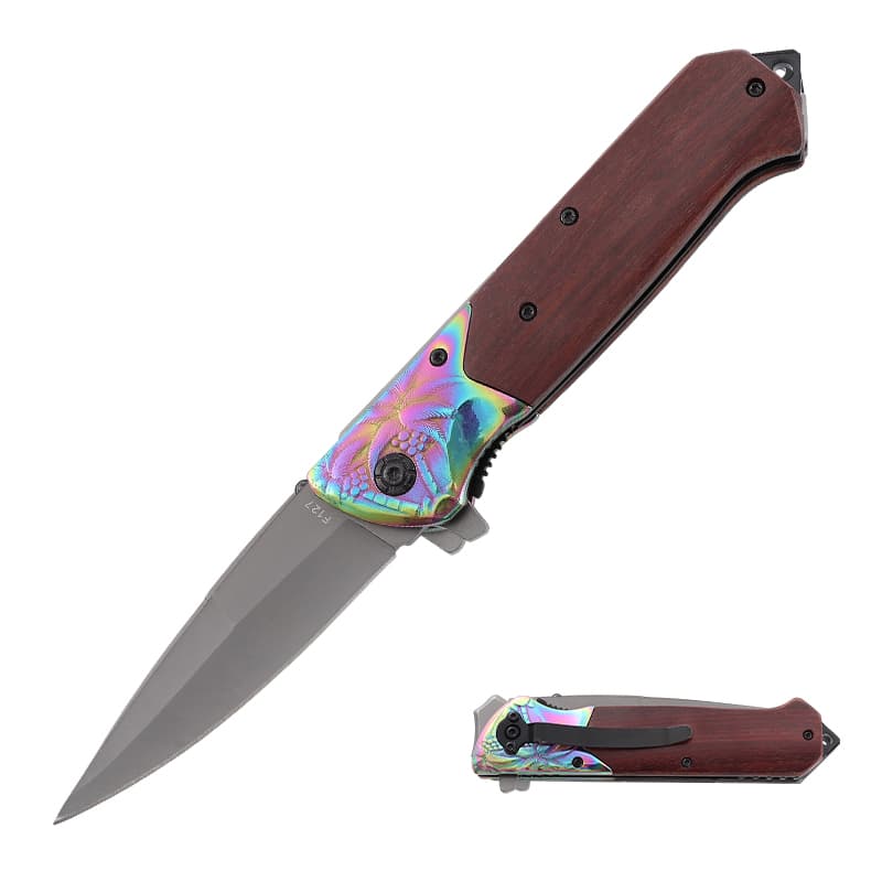 New Trend Customized OEM Wooden Handle Survival Folding Hunting Knife Camping Stainless Steel EDC Craft Pocket Knife