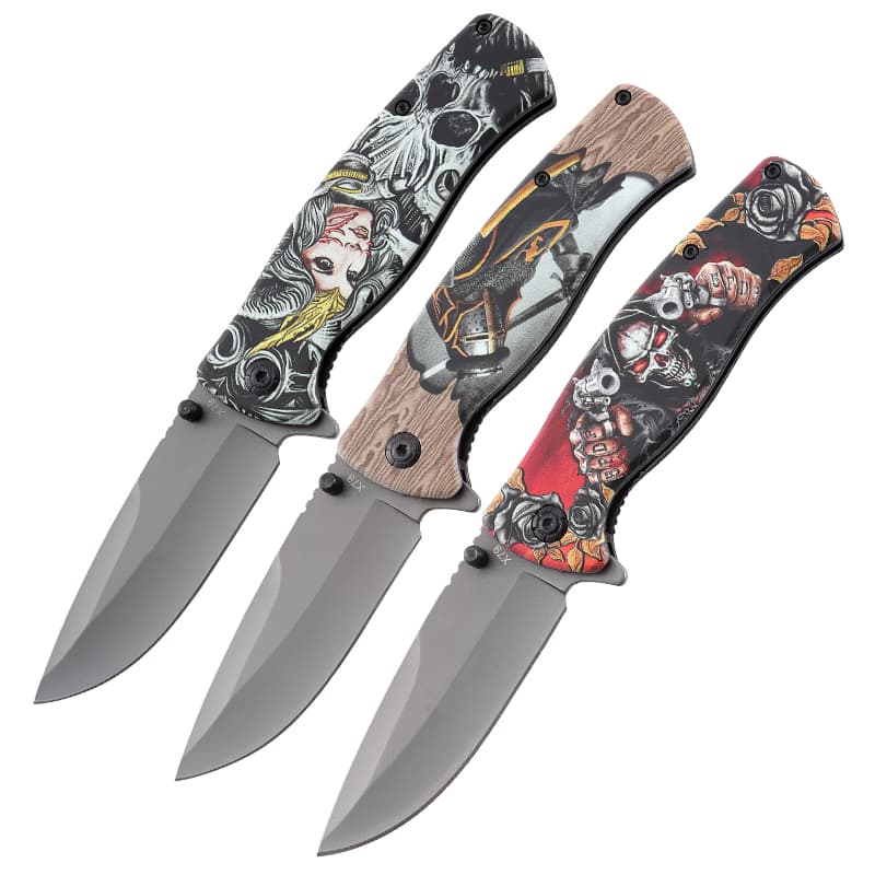 Tactical Pocket Folding Knife 3D Printed Handle Steel Blade for Hunting Survival & EDC Customizable for Self Defense