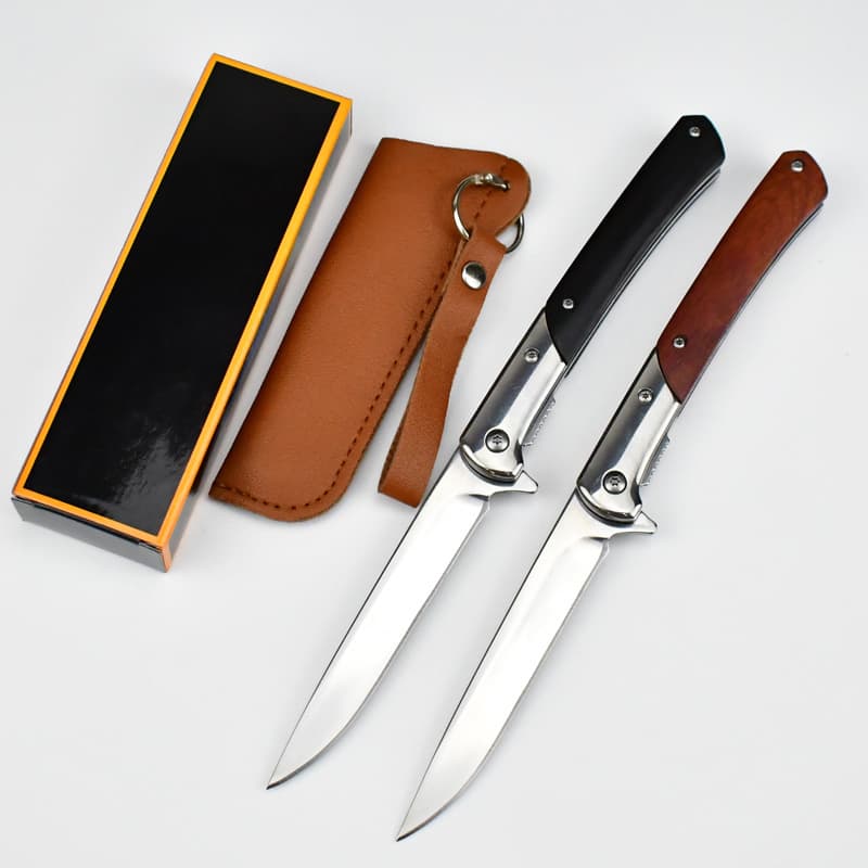 Factory Direct 440C Stainless Steel Folding Pocket Knife Wooden Handle Outdoor Tactical Hunting Fishing Camping Knife Custom OEM