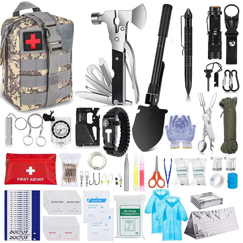Survival Kit with First Aid Supplies Tactical Emergency Gear for Outdoor, Hiking, Camping, Fishing for Men & Women