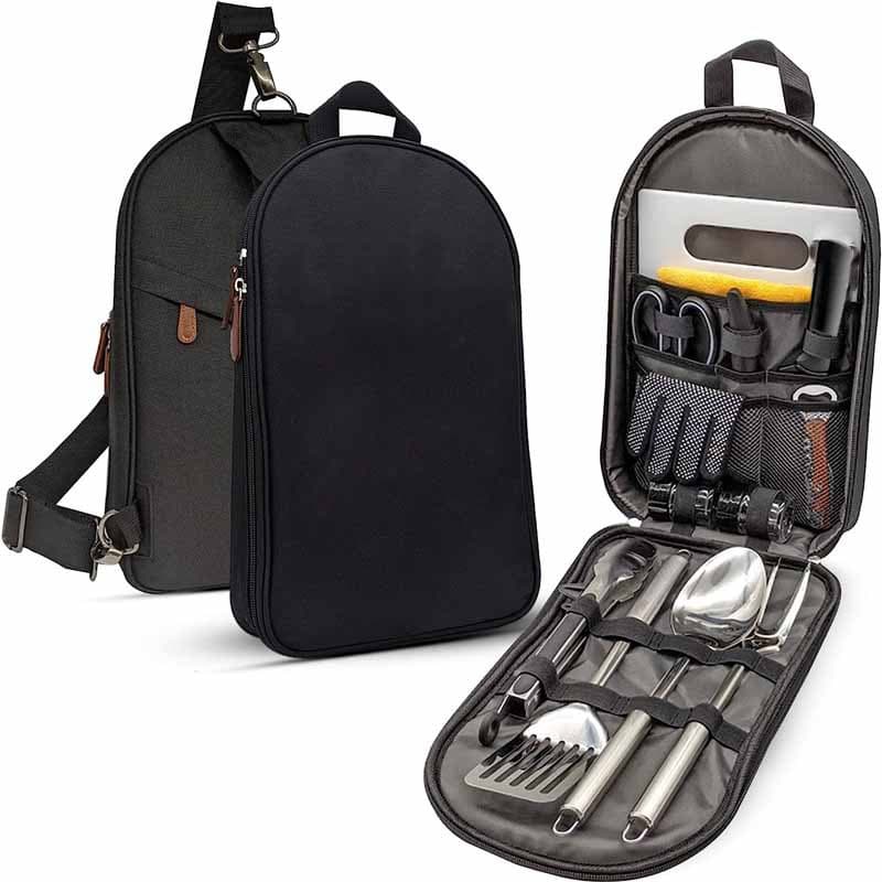 14 Piece Camp Kitchen Cooking Utensil Set Travel Organizer Grill Accessories Portable Compact Gear for Backpacking BBQ Camping