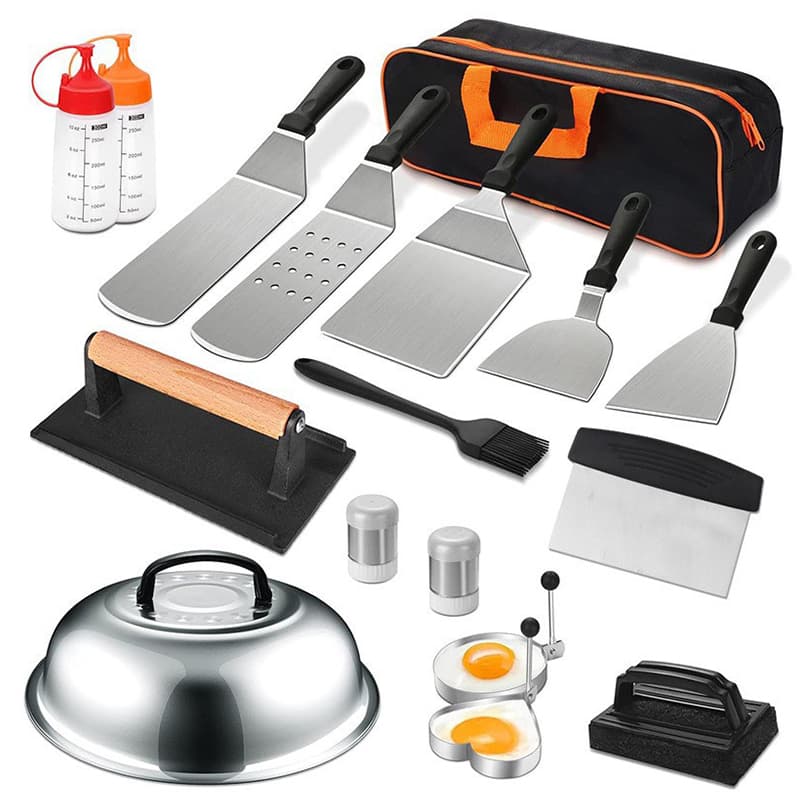 Hot Sale Stainless Steel Grill Tool 17 Piece Set Outdoor BBQ Teppanyaki Shovel Grill Set